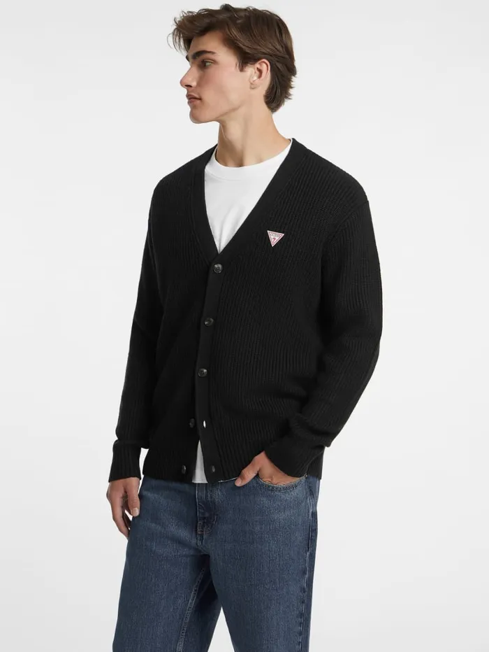 GUESS Hoodies and Sweaters Mini Triangle Patch Cardigan Black 8211 Men