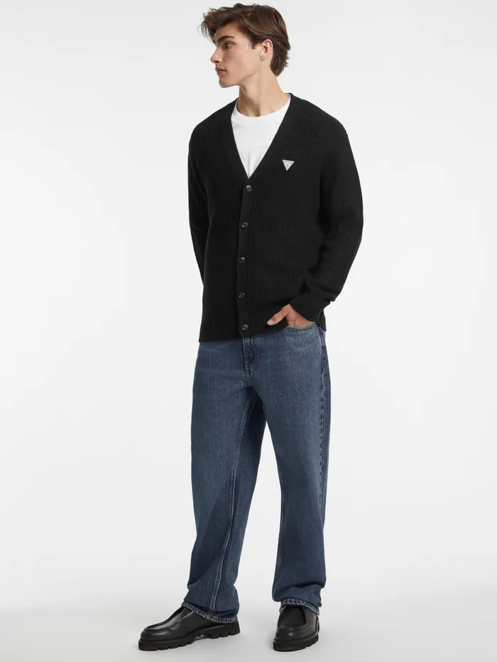 GUESS Hoodies and Sweaters Mini Triangle Patch Cardigan Black 8211 Men