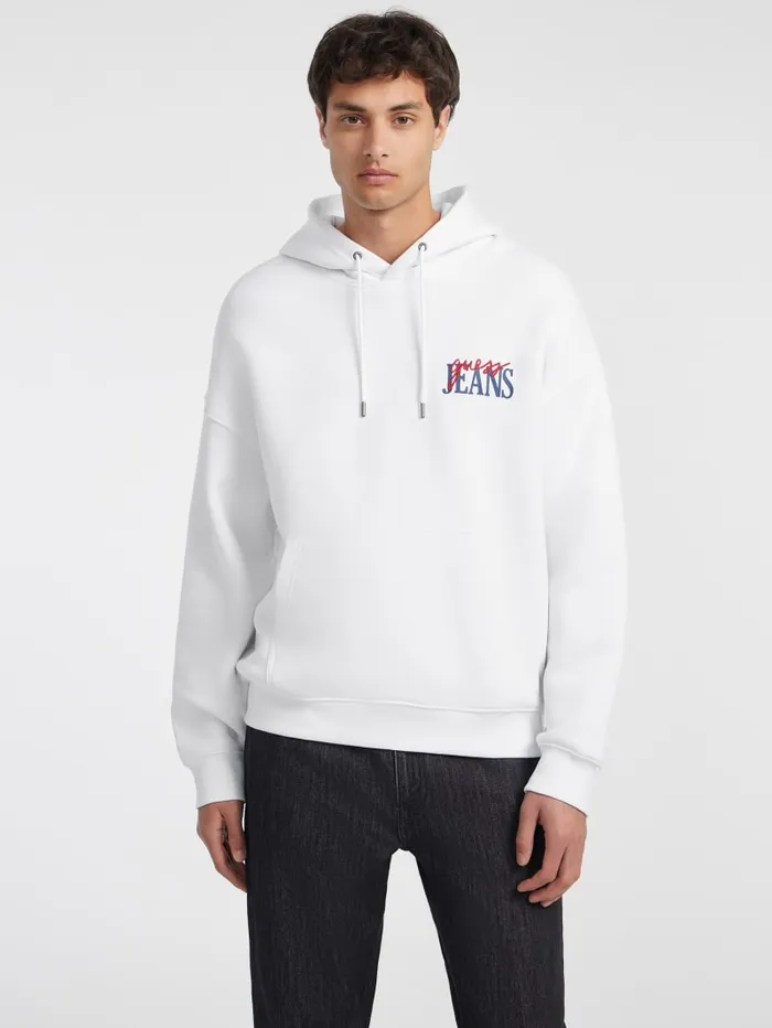 GUESS Hoodies and Sweaters Mixed Chest Logo Hoodie White 8211 Men