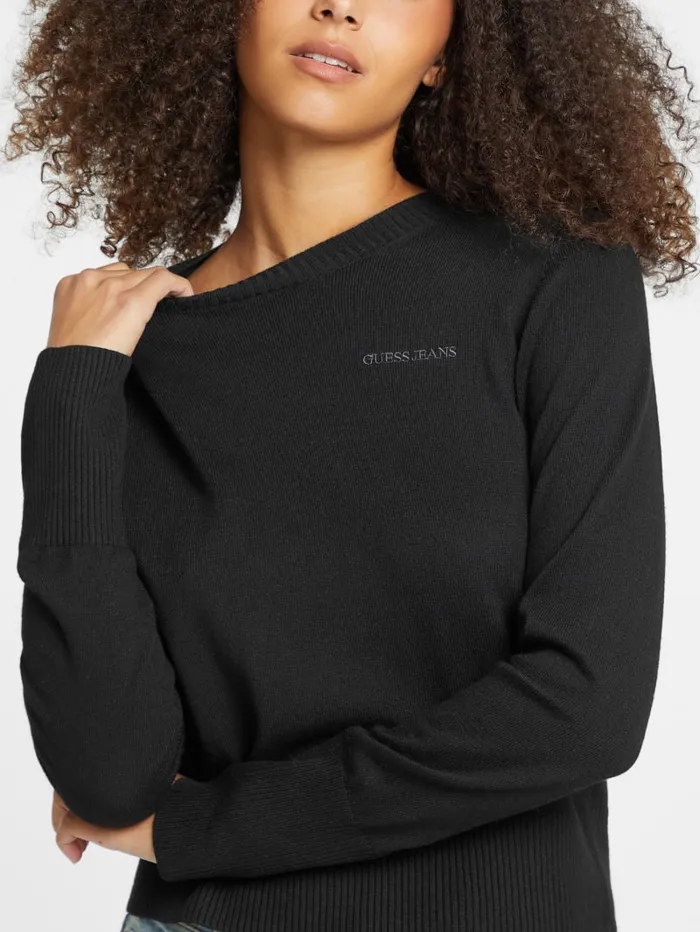 GUESS Hoodies and Sweaters Silk And WoolBlend Crew Logo Sweater Gray 8211 Women