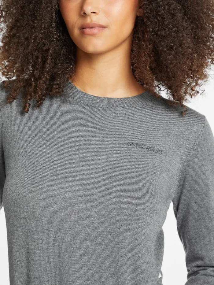 GUESS Hoodies and Sweaters Silk And WoolBlend Crew Logo Sweater Gray 8211 Women