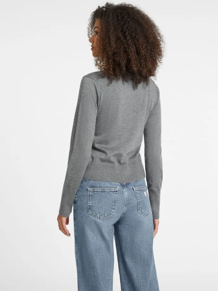 GUESS Hoodies and Sweaters Silk And WoolBlend Crew Logo Sweater Gray 8211 Women