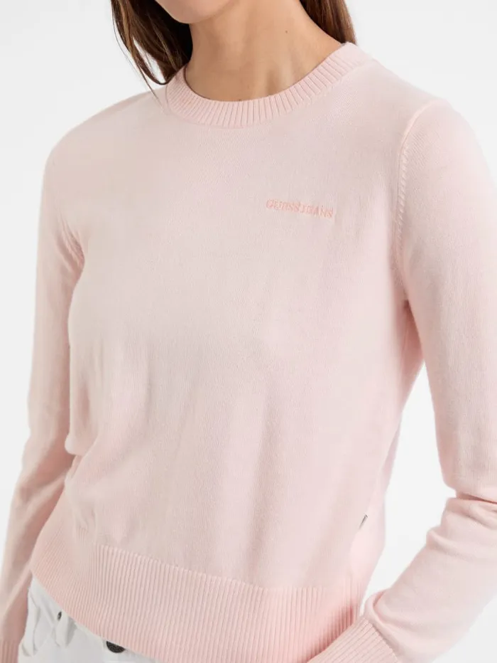 GUESS Hoodies and Sweaters Silk And WoolBlend Crew Logo Sweater Gray 8211 Women