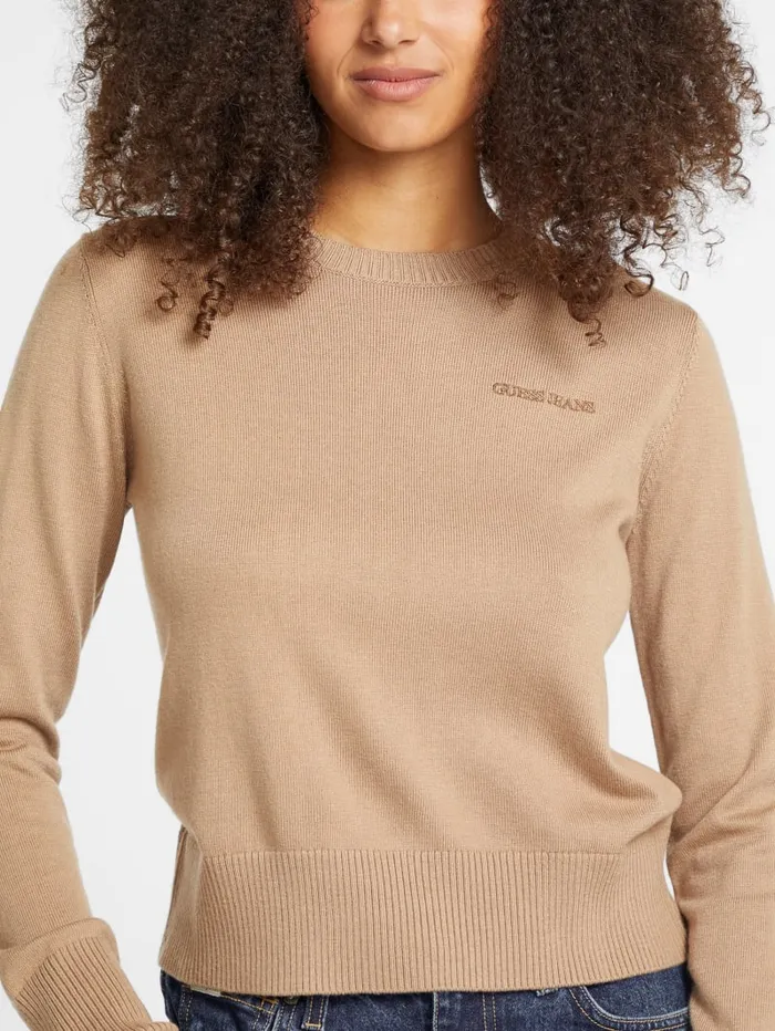 GUESS Hoodies and Sweaters Silk And WoolBlend Crew Logo Sweater Gray 8211 Women