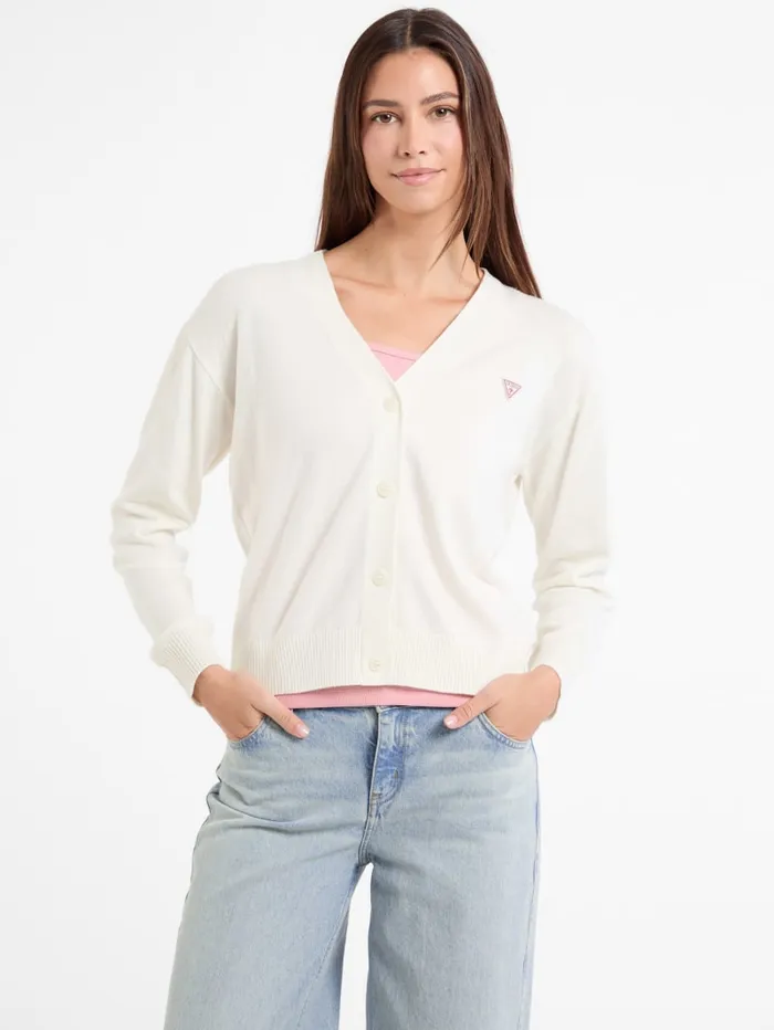 GUESS Hoodies and Sweaters Silk And WoolBlend Mini Triangle Cardigan White 8211 Women