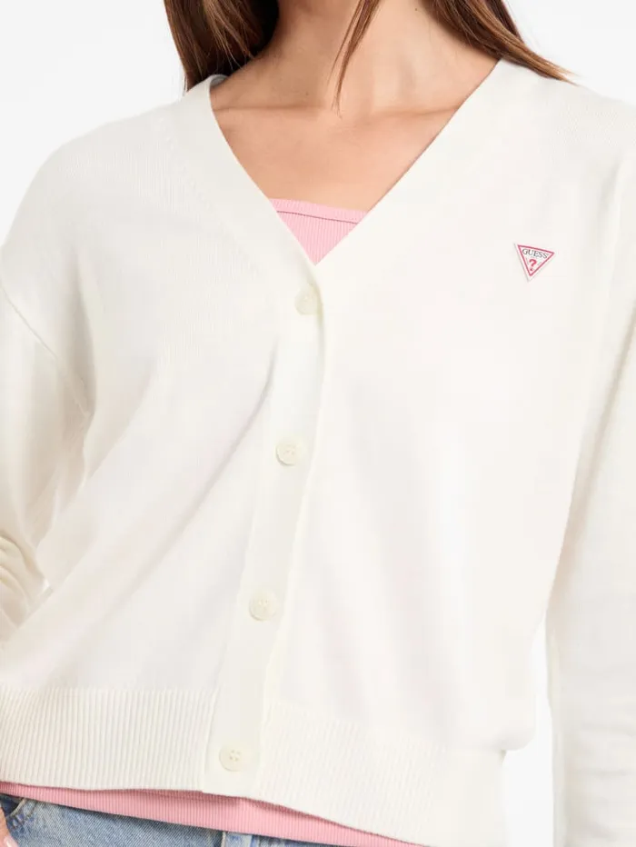 GUESS Hoodies and Sweaters Silk And WoolBlend Mini Triangle Cardigan White 8211 Women