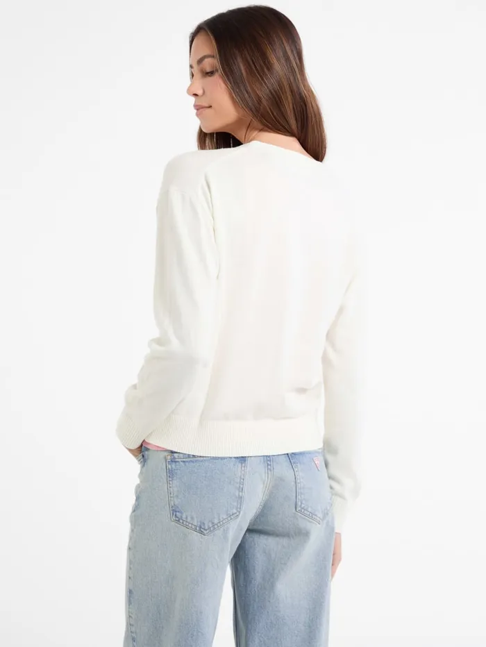 GUESS Hoodies and Sweaters Silk And WoolBlend Mini Triangle Cardigan White 8211 Women