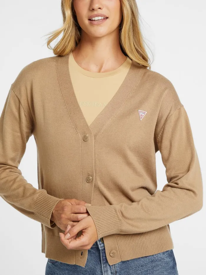 GUESS Hoodies and Sweaters Silk And WoolBlend Mini Triangle Cardigan White 8211 Women