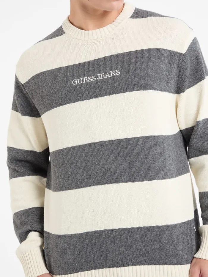 GUESS Hoodies and Sweaters Striped Embroidered Logo Sweater Colors 8211 Men