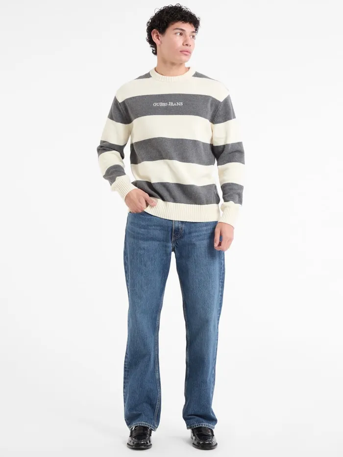 GUESS Hoodies and Sweaters Striped Embroidered Logo Sweater Colors 8211 Men