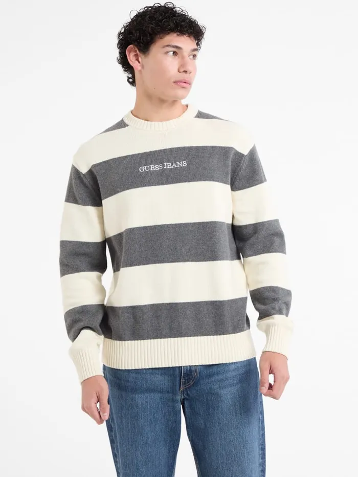 GUESS Hoodies and Sweaters Striped Embroidered Logo Sweater Colors 8211 Men