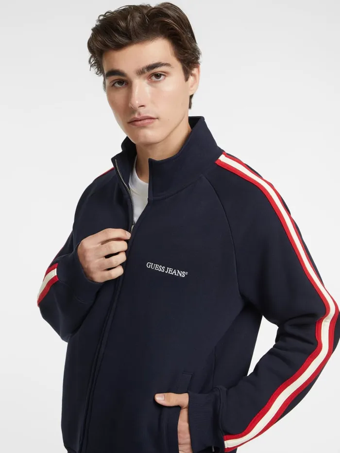 GUESS Hoodies and Sweaters Striped Tape ZipUp Sweatshirt Blue 8211 Men