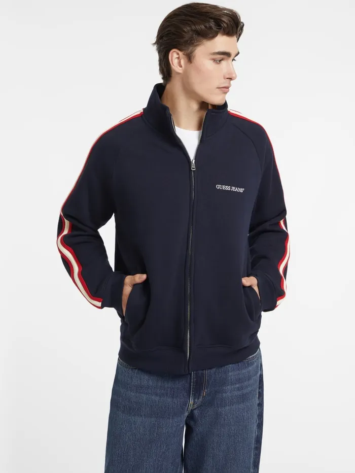 GUESS Hoodies and Sweaters Striped Tape ZipUp Sweatshirt Blue 8211 Men