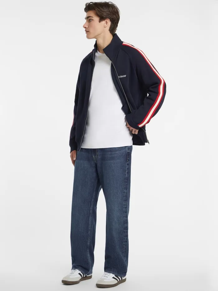 GUESS Hoodies and Sweaters Striped Tape ZipUp Sweatshirt Blue 8211 Men