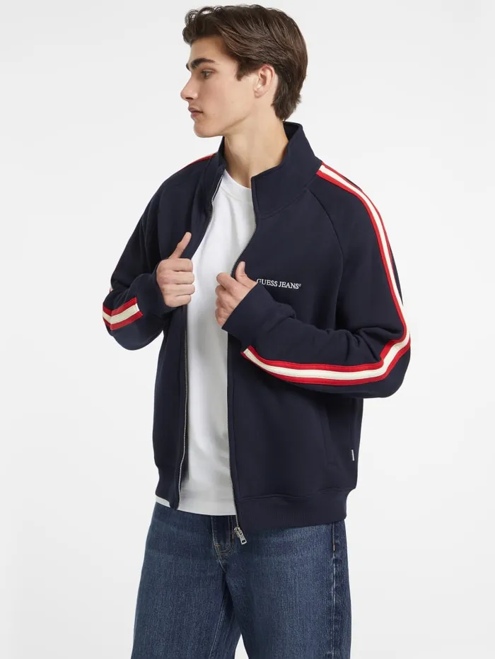 GUESS Hoodies and Sweaters Striped Tape ZipUp Sweatshirt Blue 8211 Men
