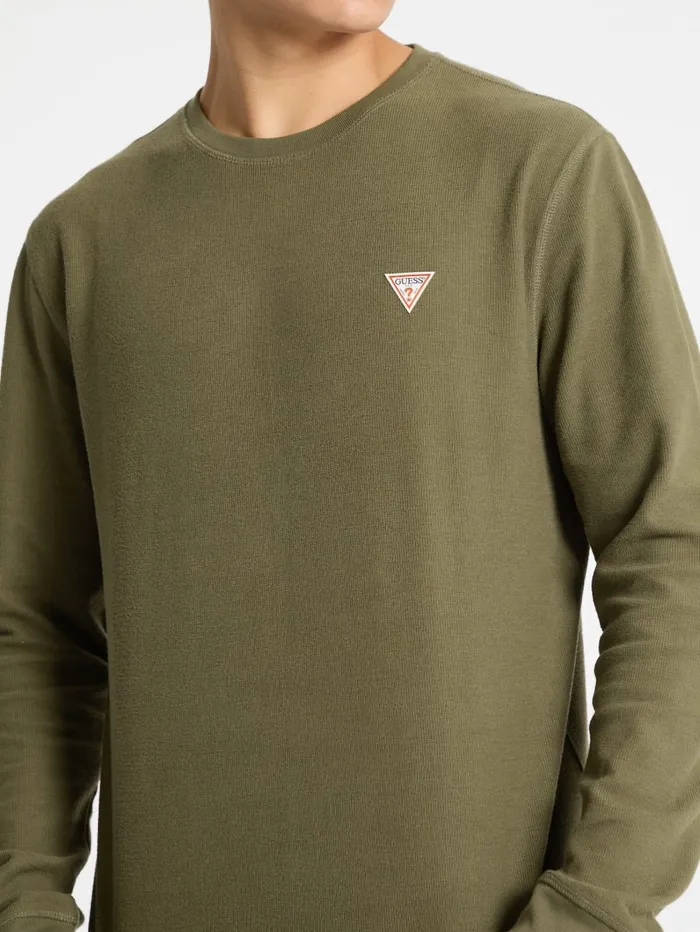 GUESS Hoodies and Sweaters WaffleKnit Mini Triangle LongSleeve Tee Green 8211 Men