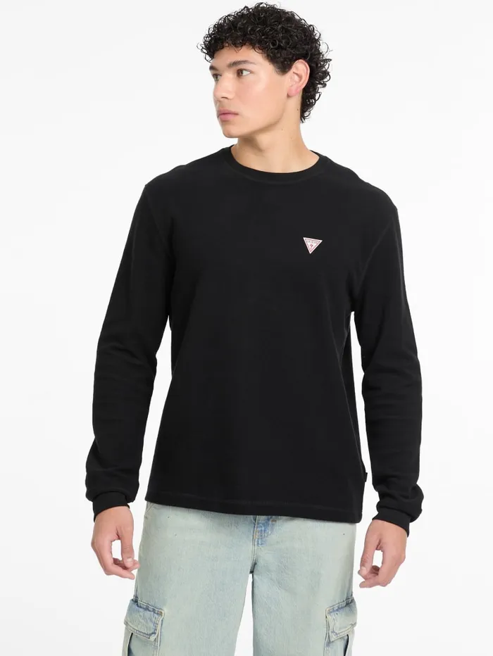 GUESS Hoodies and Sweaters WaffleKnit Mini Triangle LongSleeve Tee Green 8211 Men