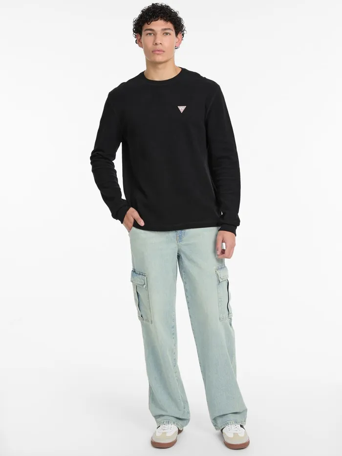 GUESS Hoodies and Sweaters WaffleKnit Mini Triangle LongSleeve Tee Green 8211 Men