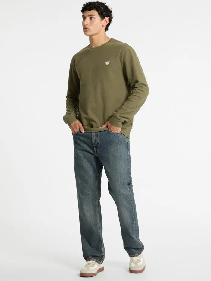 GUESS Hoodies and Sweaters WaffleKnit Mini Triangle LongSleeve Tee Green 8211 Men