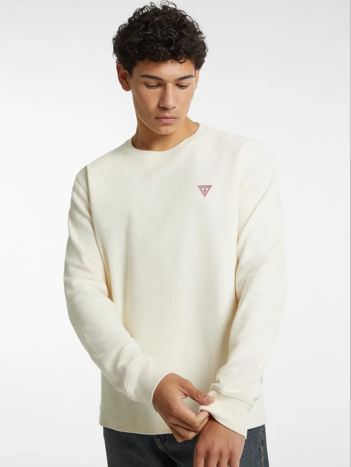 GUESS Hoodies and Sweaters WaffleKnit Mini Triangle LongSleeve Tee Green 8211 Men