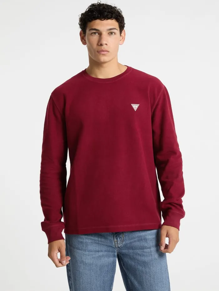 GUESS Hoodies and Sweaters WaffleKnit Mini Triangle LongSleeve Tee Green 8211 Men