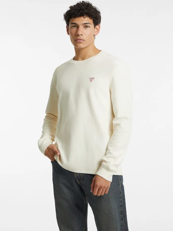 GUESS Hoodies and Sweaters WaffleKnit Mini Triangle LongSleeve Tee Green 8211 Men