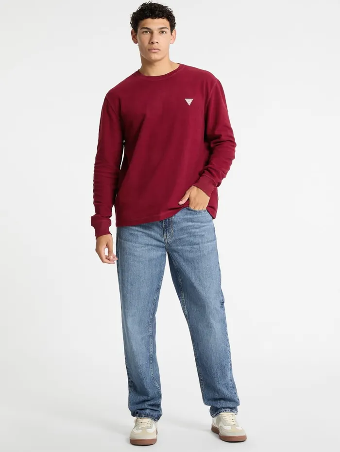 GUESS Hoodies and Sweaters WaffleKnit Mini Triangle LongSleeve Tee Green 8211 Men