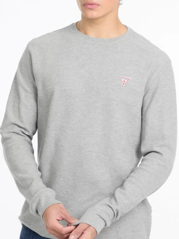 GUESS Hoodies and Sweaters WaffleKnit Mini Triangle LongSleeve Tee Green 8211 Men
