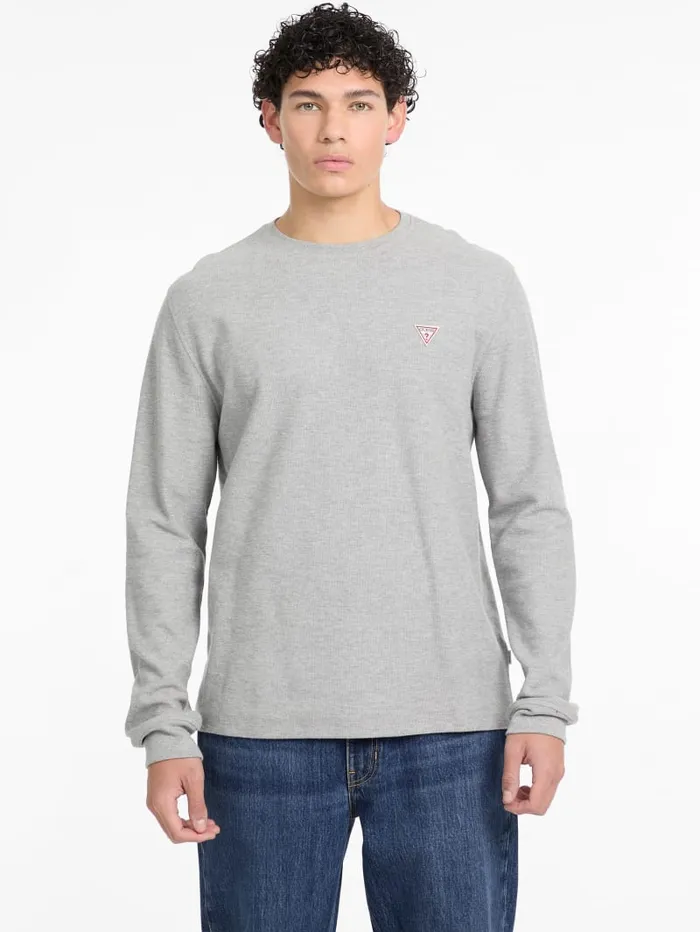 GUESS Hoodies and Sweaters WaffleKnit Mini Triangle LongSleeve Tee Green 8211 Men