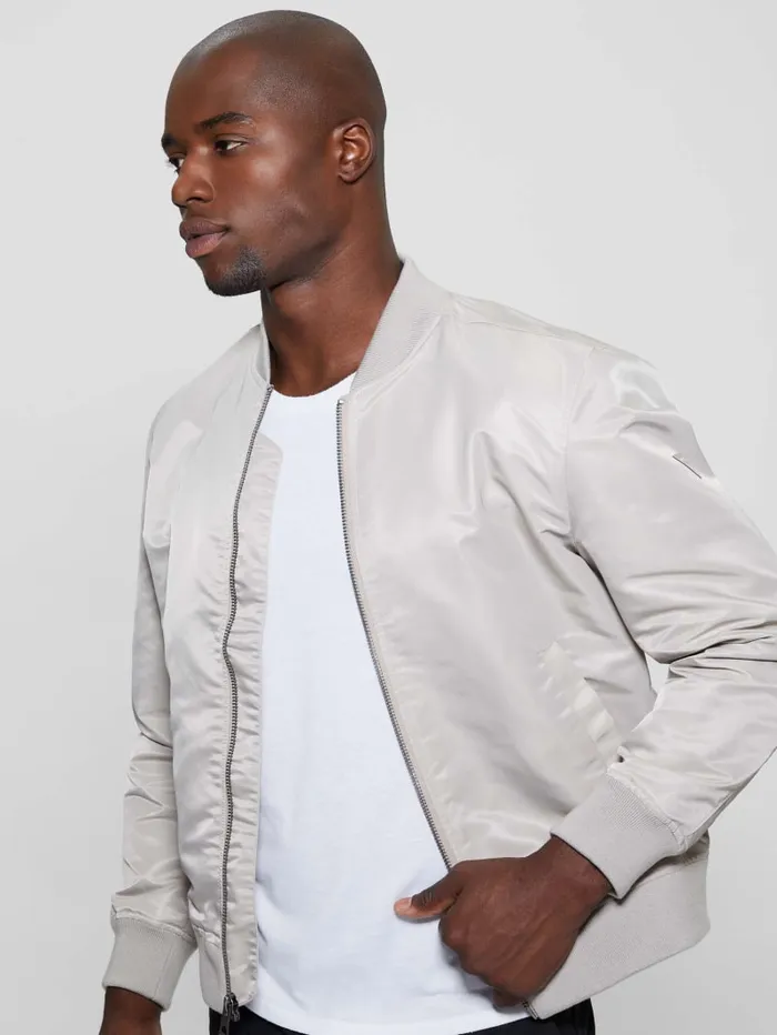 GUESS Jackets and Coats Ace Satin Flight Jacket Beige 8211 Men