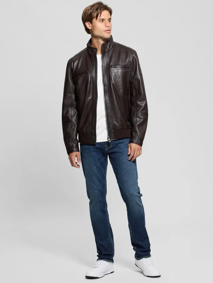 GUESS Jackets and Coats Bradley Leather Jacket Brown 8211 Men