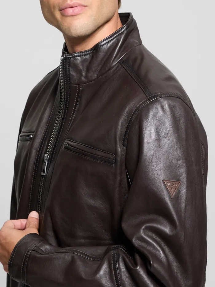 GUESS Jackets and Coats Bradley Leather Jacket Brown 8211 Men