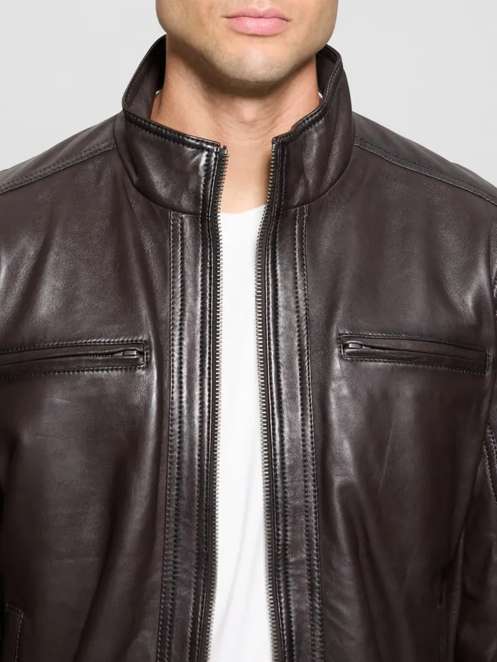 GUESS Jackets and Coats Bradley Leather Jacket Brown 8211 Men