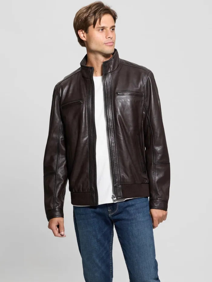 GUESS Jackets and Coats Bradley Leather Jacket Brown 8211 Men