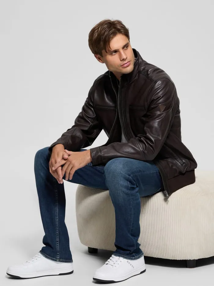GUESS Jackets and Coats Bradley Leather Jacket Brown 8211 Men