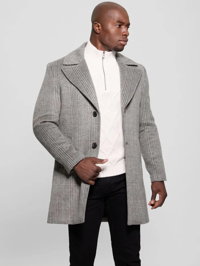 GUESS Jackets and Coats Darin WoolBlend Plaid Coat Black 8211 Men