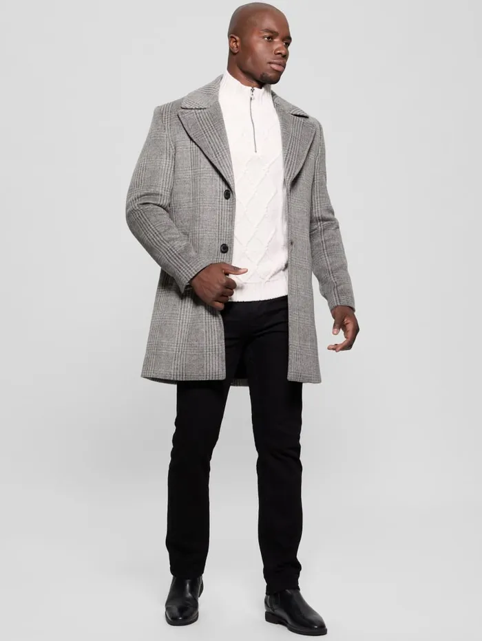 GUESS Jackets and Coats Darin WoolBlend Plaid Coat Black 8211 Men