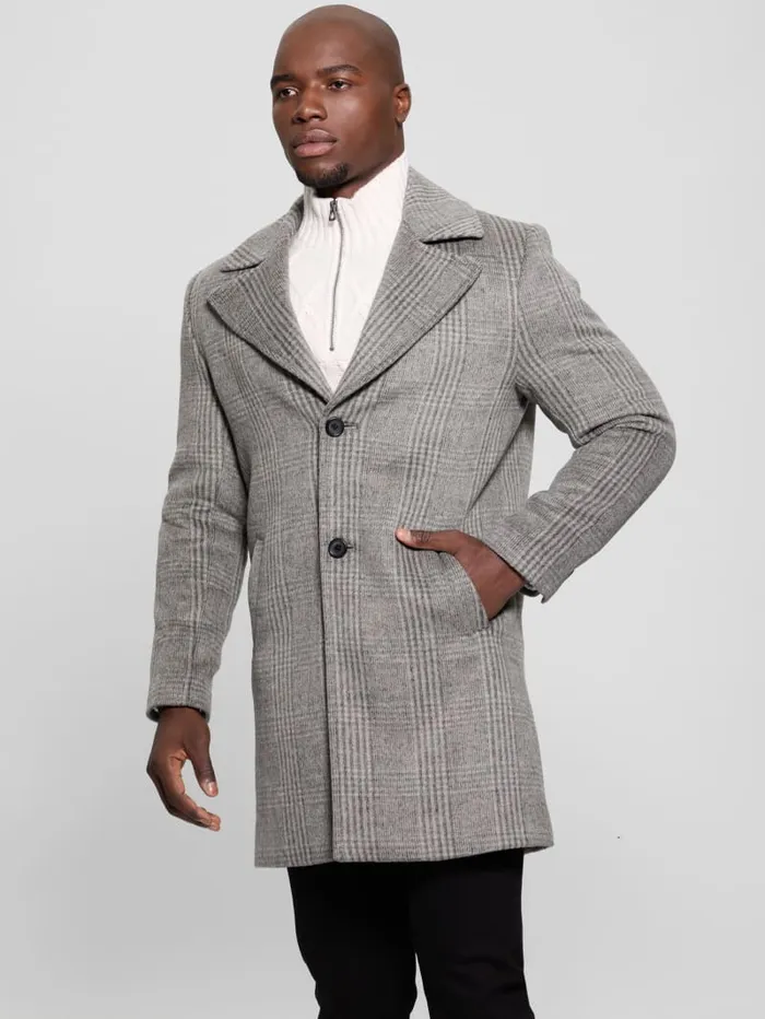 GUESS Jackets and Coats Darin WoolBlend Plaid Coat Black 8211 Men