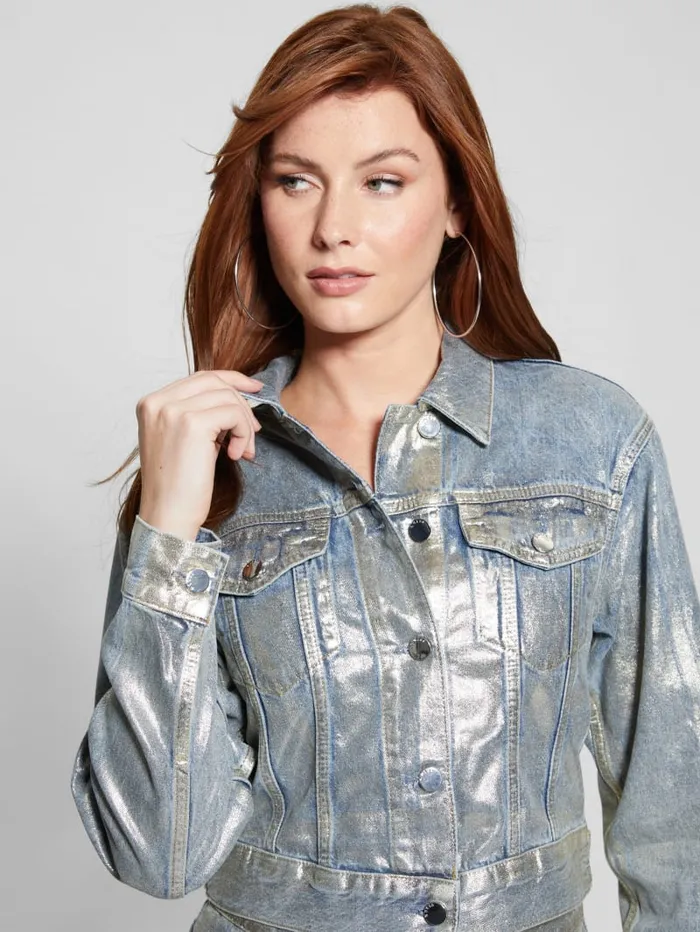 GUESS Jackets and Coats Eco Beta Metallic Denim Jacket Metallic 8211 Women