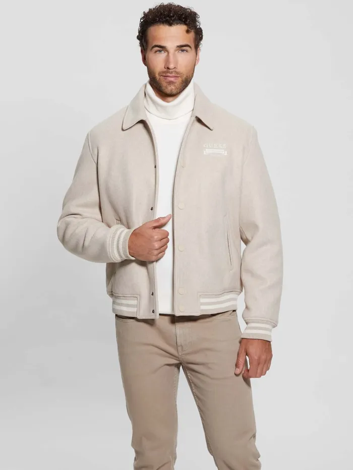 GUESS Jackets and Coats Eco Melton Flight Jacket Beige 8211 Men