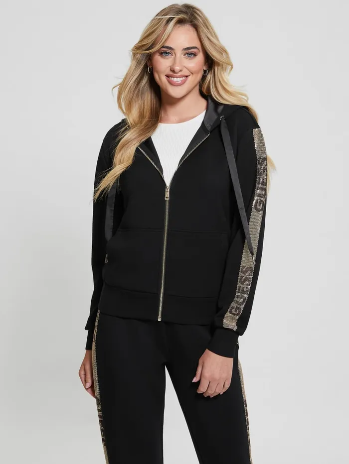 GUESS Jackets and Coats Eco Rhinestone Signature Hoodie Black 8211 Women
