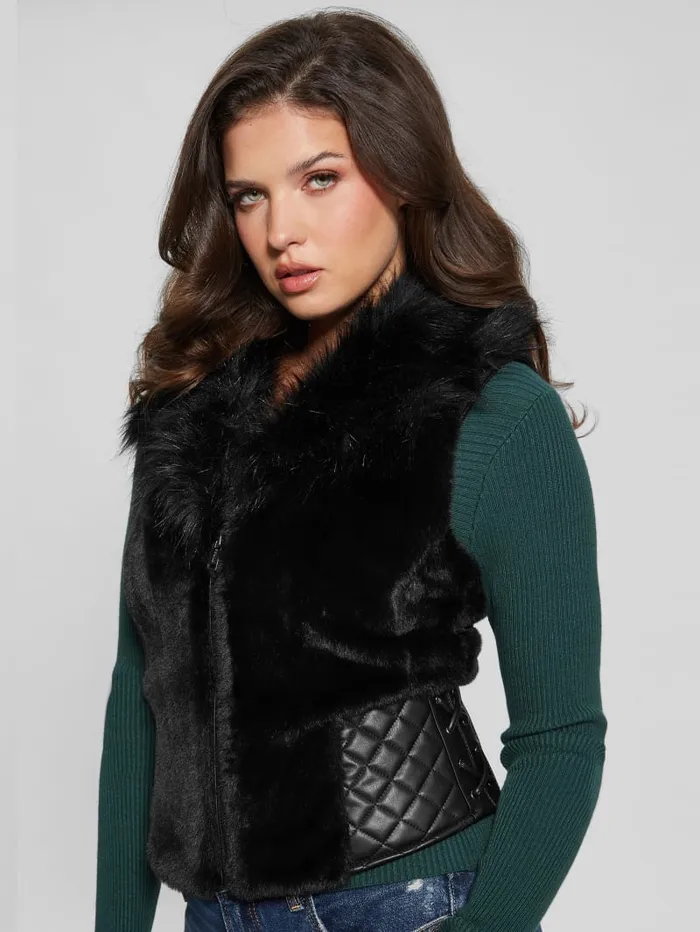 GUESS Jackets and Coats Emma FauxFur Vest Black 8211 Women