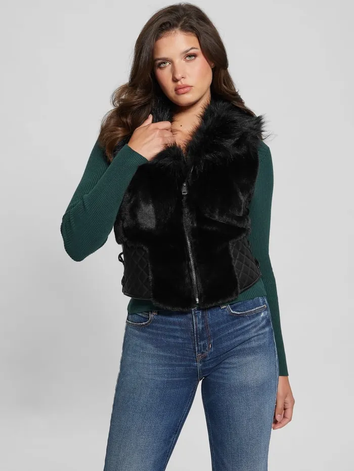 GUESS Jackets and Coats Emma FauxFur Vest Black 8211 Women