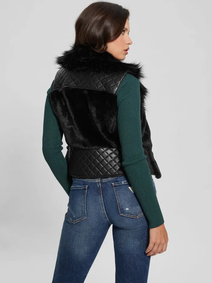 GUESS Jackets and Coats Emma FauxFur Vest Black 8211 Women