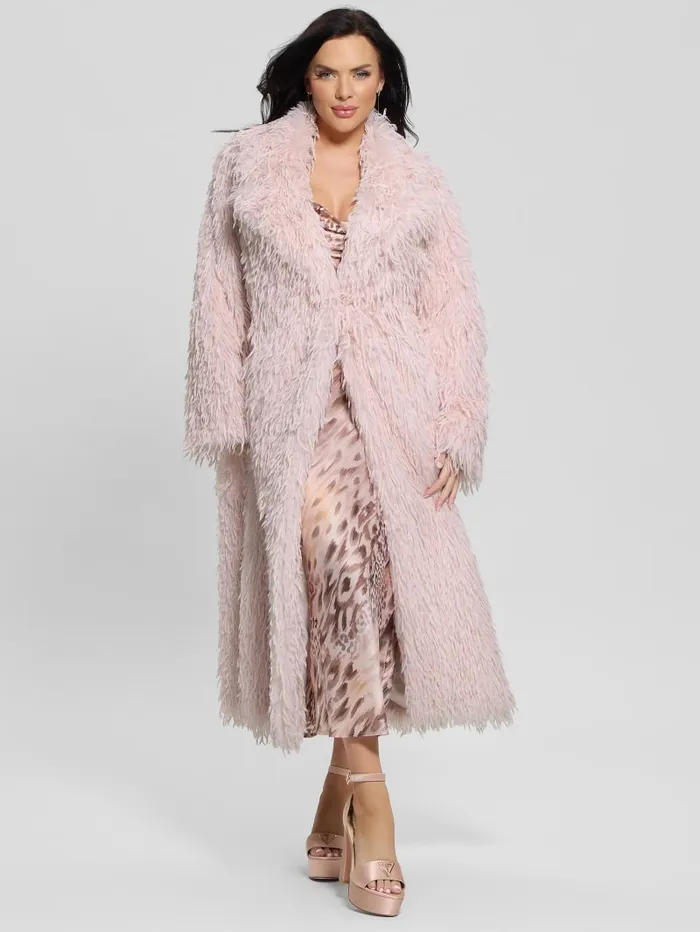 GUESS Jackets and Coats Fenix FauxFur Longline Coat Pink 8211 Women