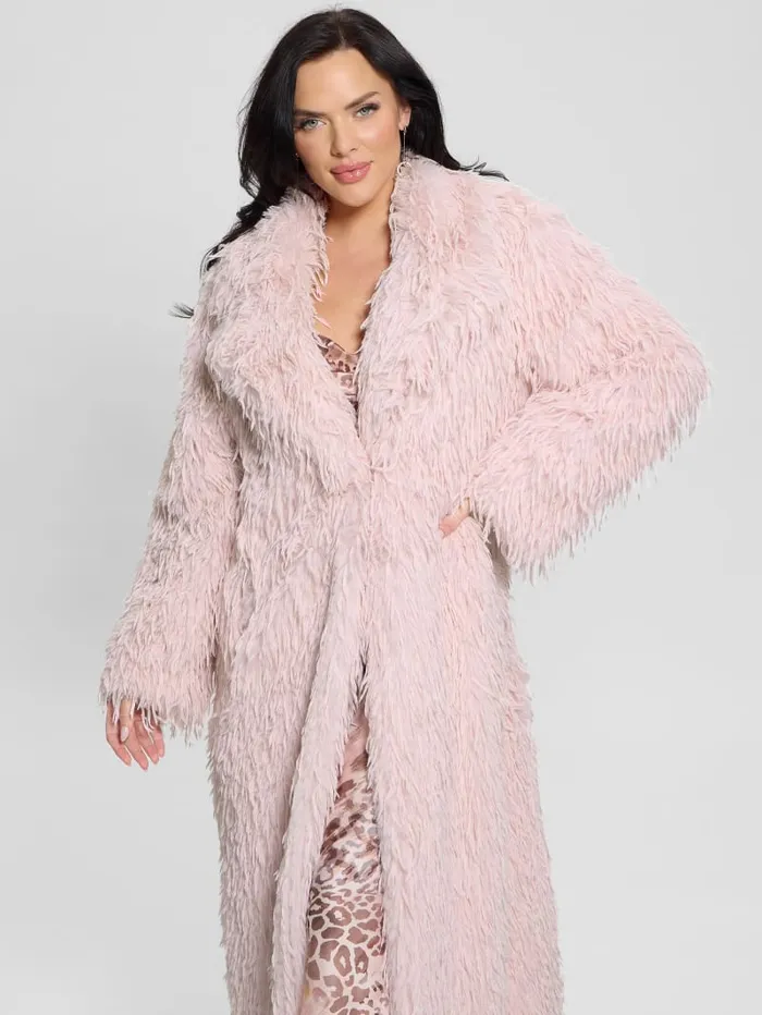 GUESS Jackets and Coats Fenix FauxFur Longline Coat Pink 8211 Women