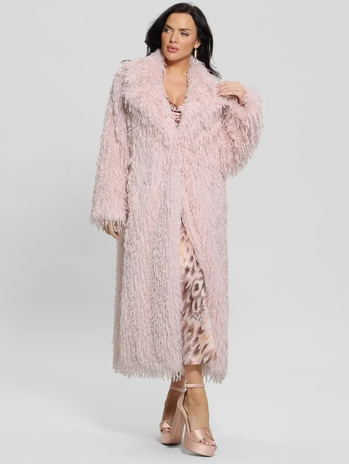 GUESS Jackets and Coats Fenix FauxFur Longline Coat Pink 8211 Women