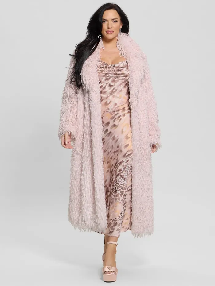 GUESS Jackets and Coats Fenix FauxFur Longline Coat Pink 8211 Women