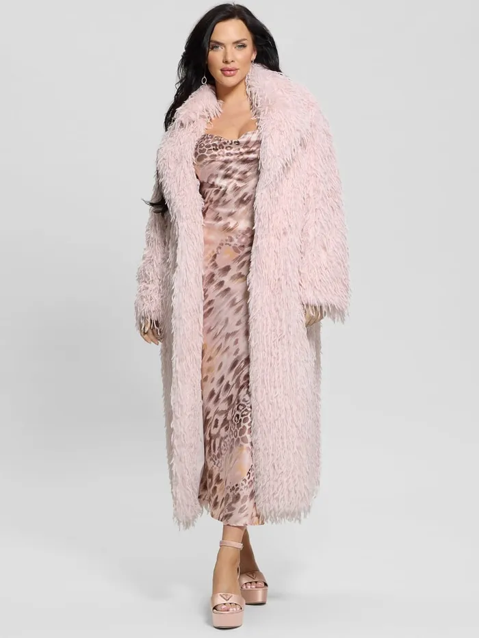 GUESS Jackets and Coats Fenix FauxFur Longline Coat Pink 8211 Women