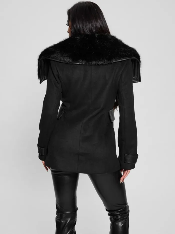 GUESS Jackets and Coats Lilia FauxFur Collar Coat Black 8211 Women